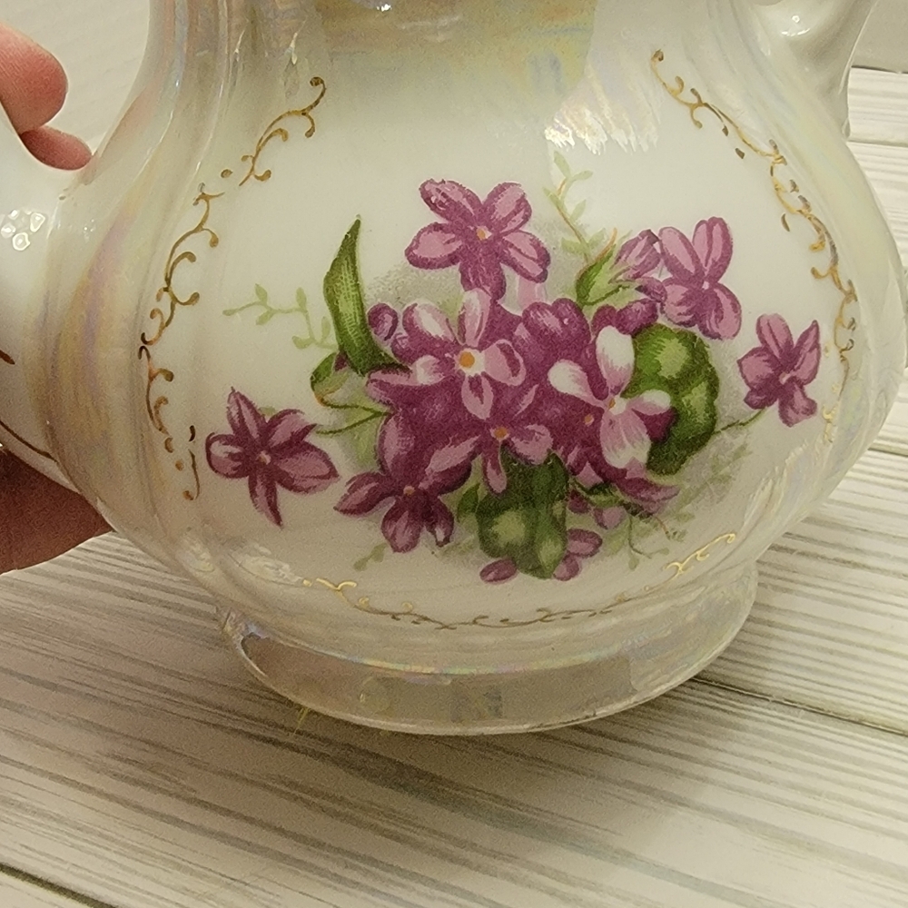 Royal Sealy Lusterware Tea Pot Purple Flowers Gold Trim No Lid Japan Replacement - Picture 2 of 16